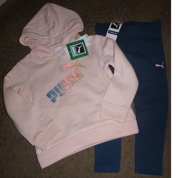 PUMA Little Girls Peach Hoodie Sweatshirt & Leggings Set size 6 - Picture 2 of 4